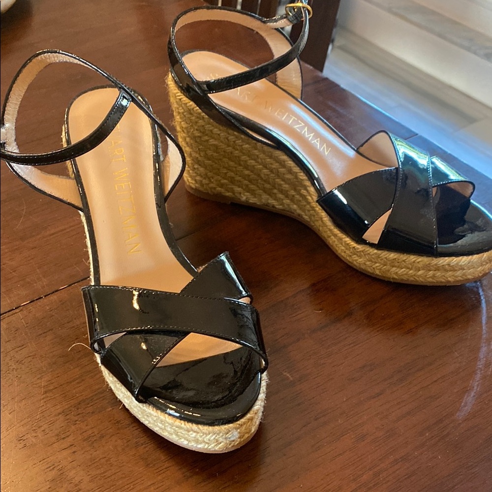Stuart Weitzman Black Wedge Sandals